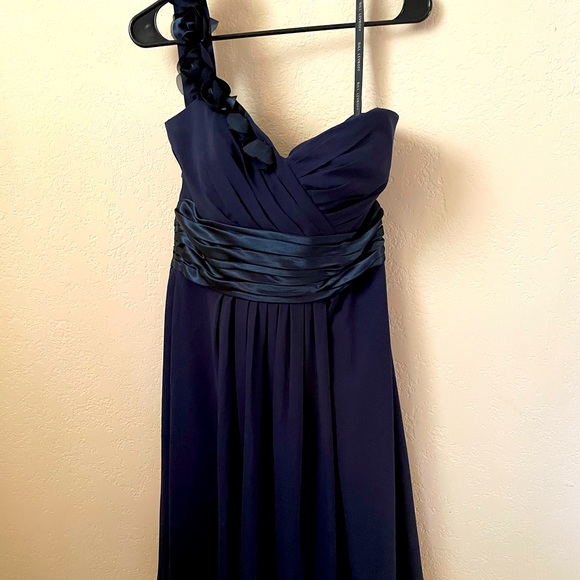 Bill Levkoff Dresses & Skirts - NWOT size 12 Bill Levkoff bridesmaids dress, navy blue, knee length w/one strap